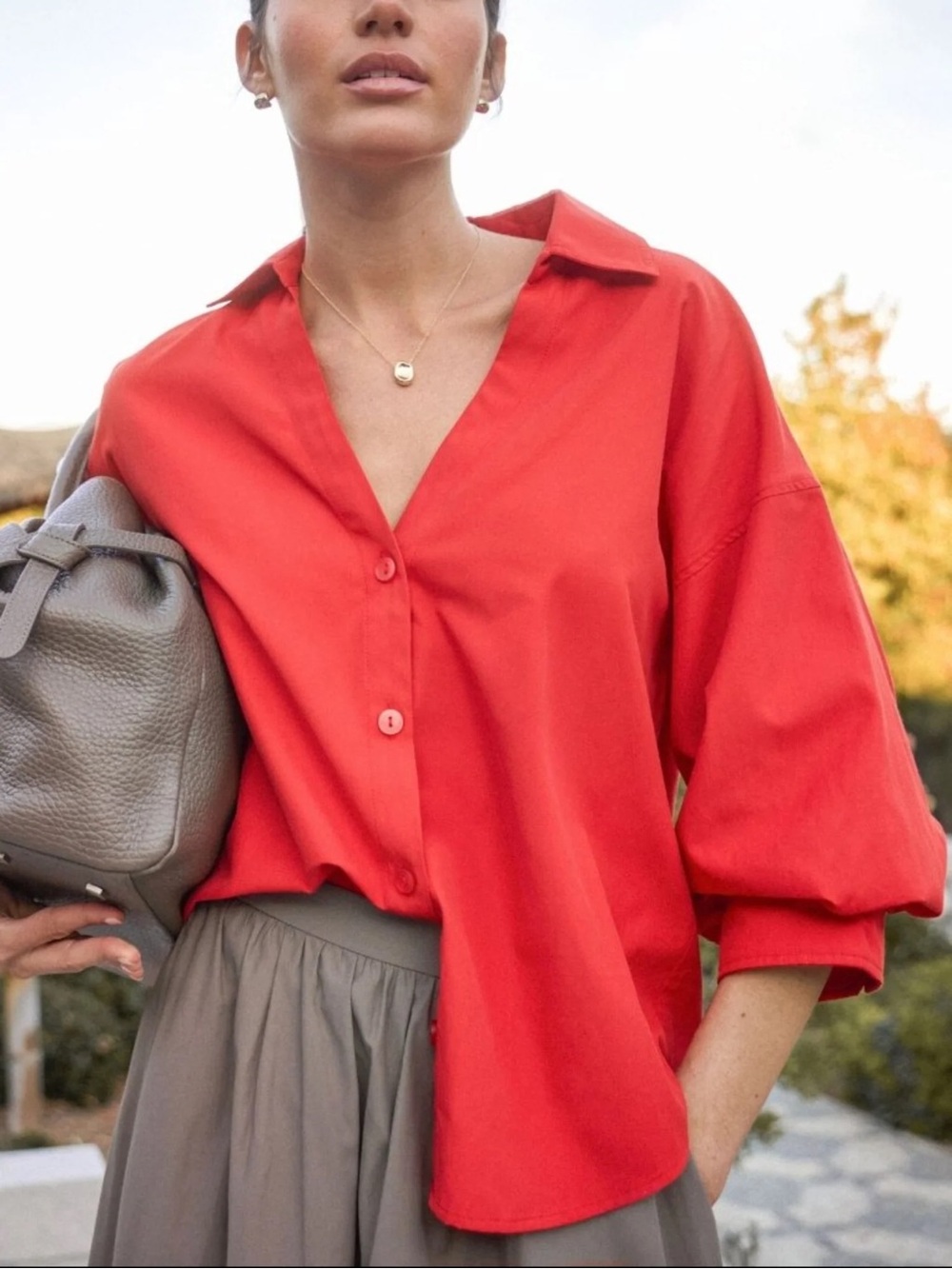 Brochu Walker The Kate Shirt Premium Touch Fabric Cotton Blend in Poppy Size L